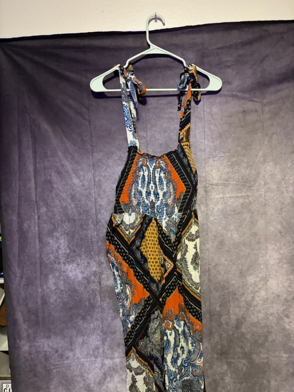 Sleeveless Patchwork Print Maxi Dress - Orange & Blue